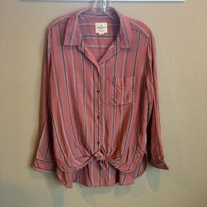 Long sleeve button up tie shirt